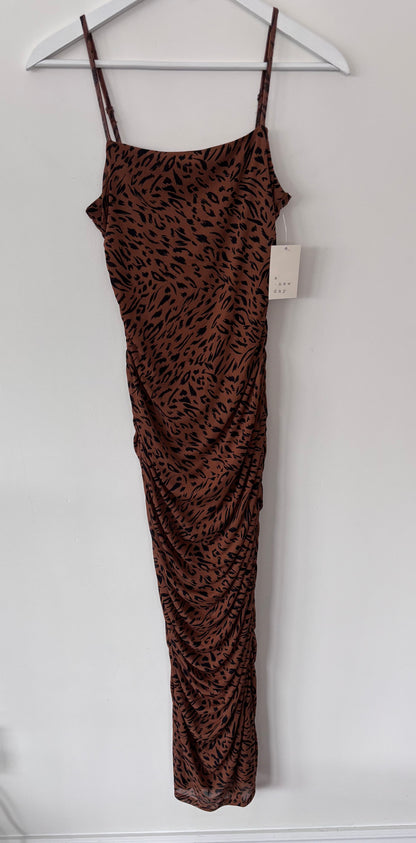 A New Day Leopard Print Ruched Midi Slip Dress NWT | Sz XS (M172K6)