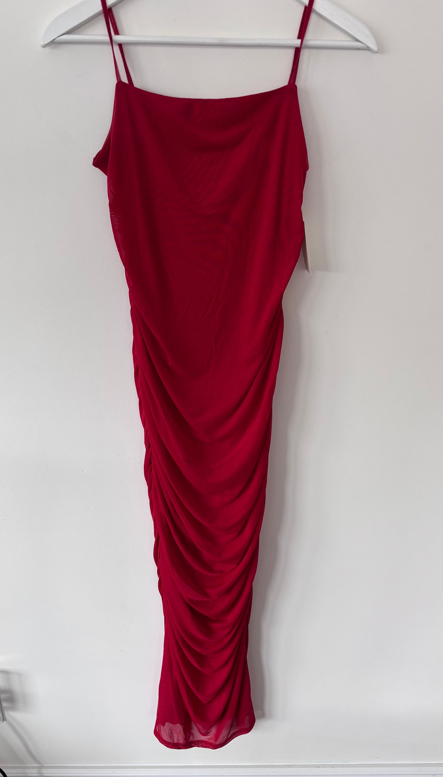 A New Day Red Ruched Midi Slip Dress NWT | Sz Small (M171K6)