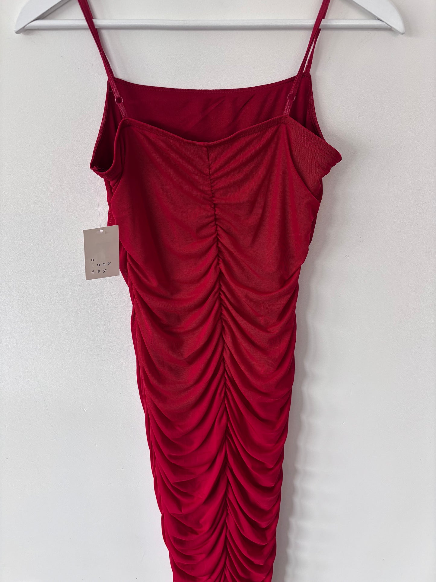 A New Day Red Ruched Midi Slip Dress NWT | Sz Small (M171K6)