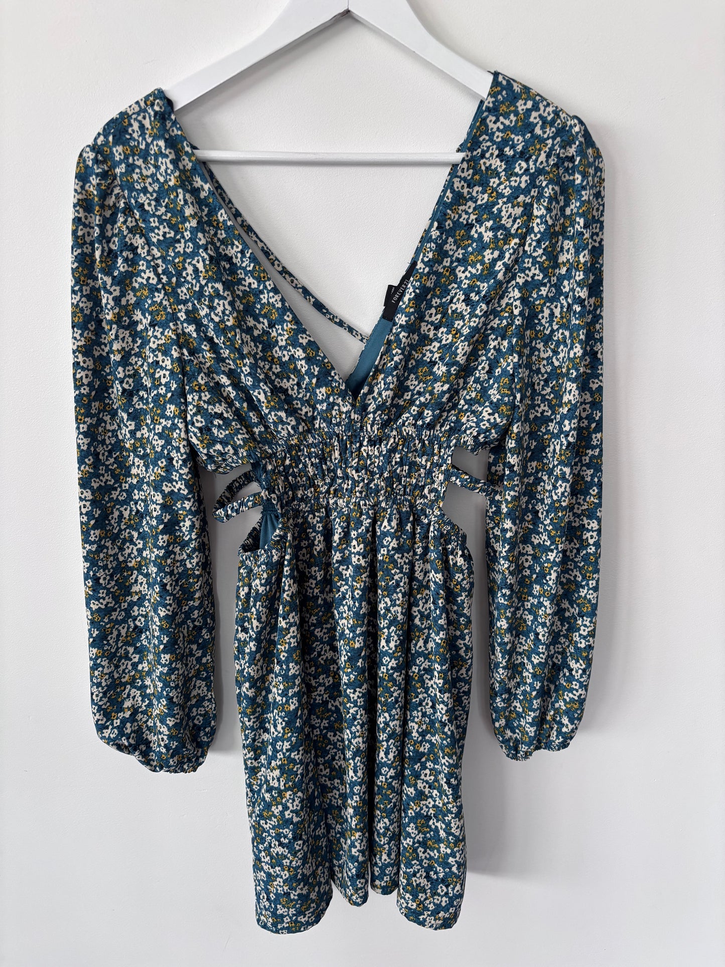 Forever21 Cut Out Green Floral Dress | Sz Small