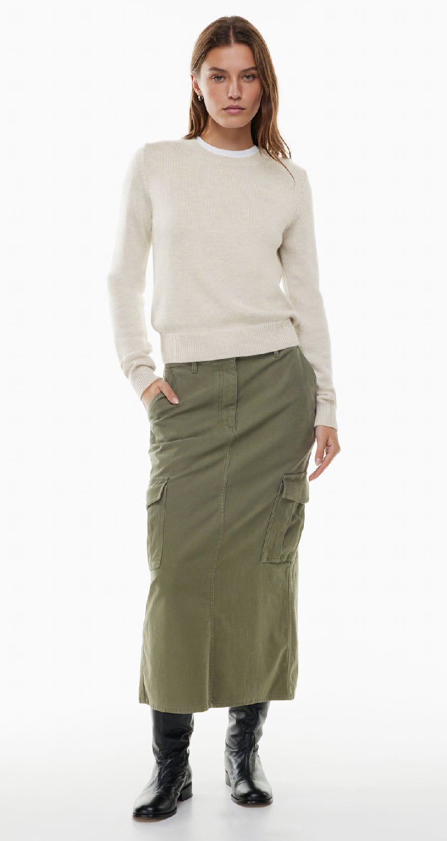 Wilfred / Aritzia Ether Cargo Maxi Skirt in Army Green | 8