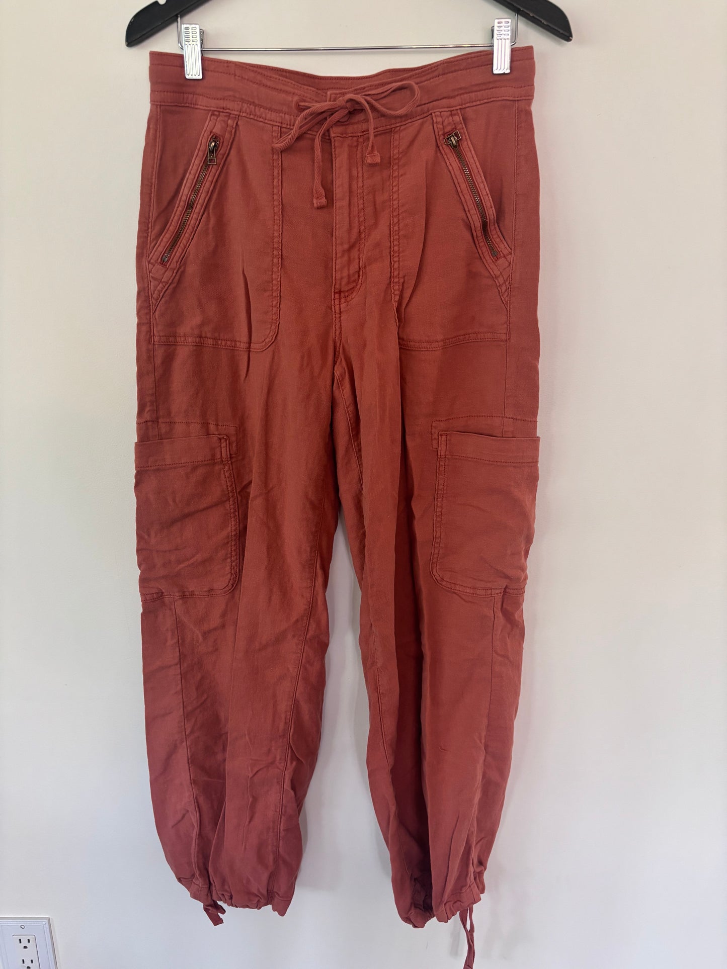 AE Dreamy Drape Linen-Blend Baggy Wide-Leg Cargo Pants | Sz 8