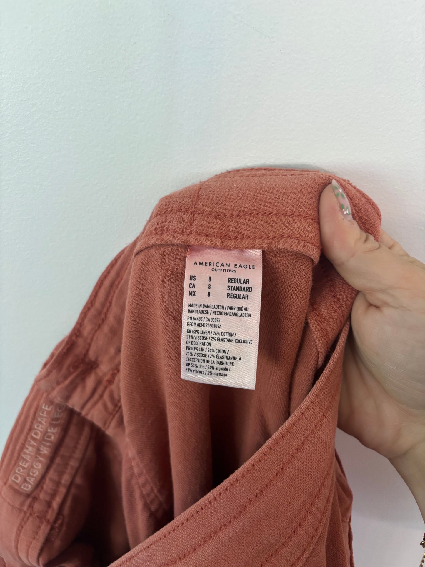 AE Dreamy Drape Linen-Blend Baggy Wide-Leg Cargo Pants | Sz 8
