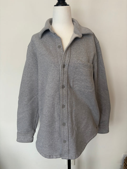 TNA Sweatfleece Boyfriend Fleece Grey Button Up | Small (D024R5)