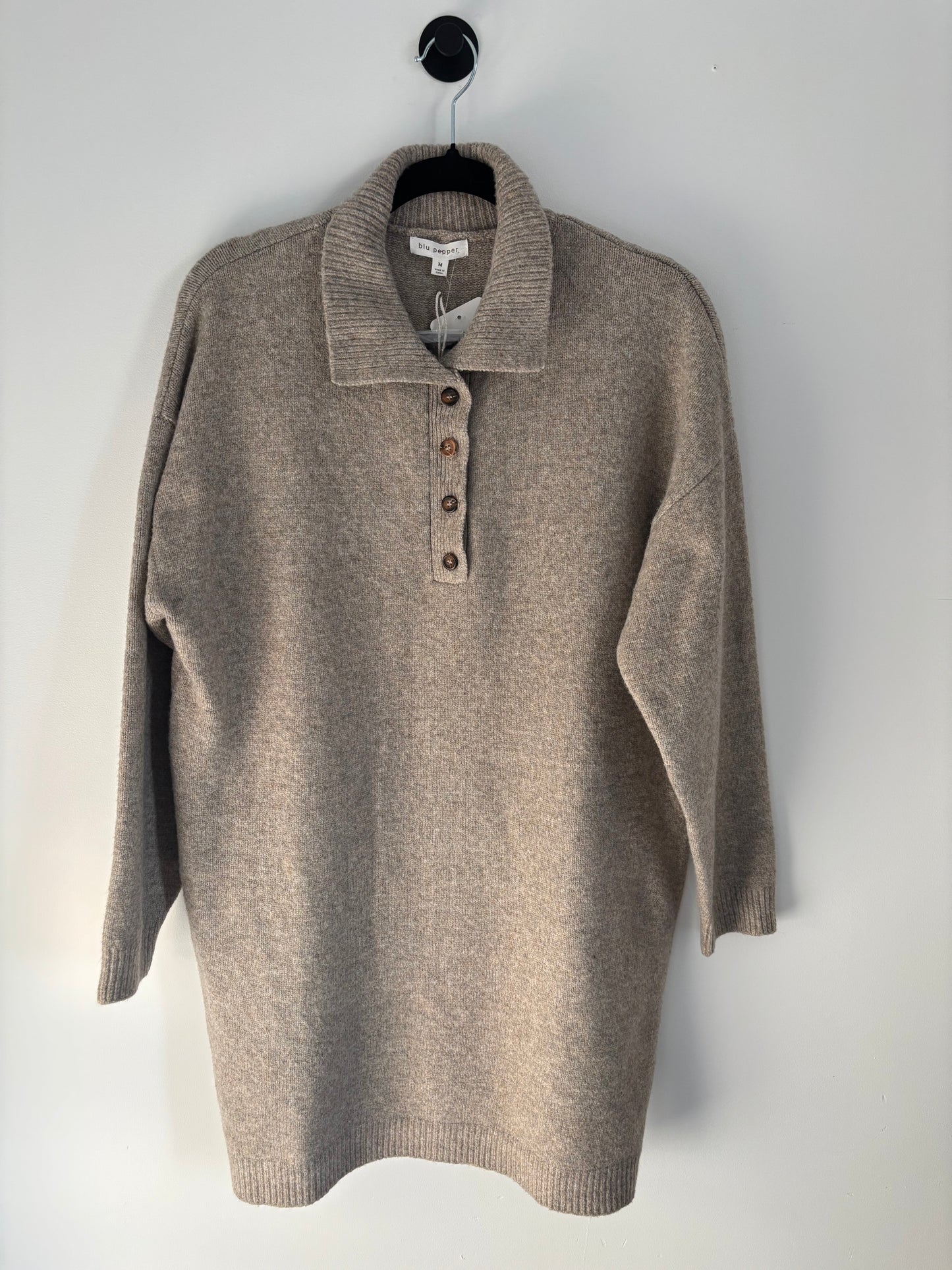 Blu Pepper NWT Collared Taupe Sweater Dress | Medium