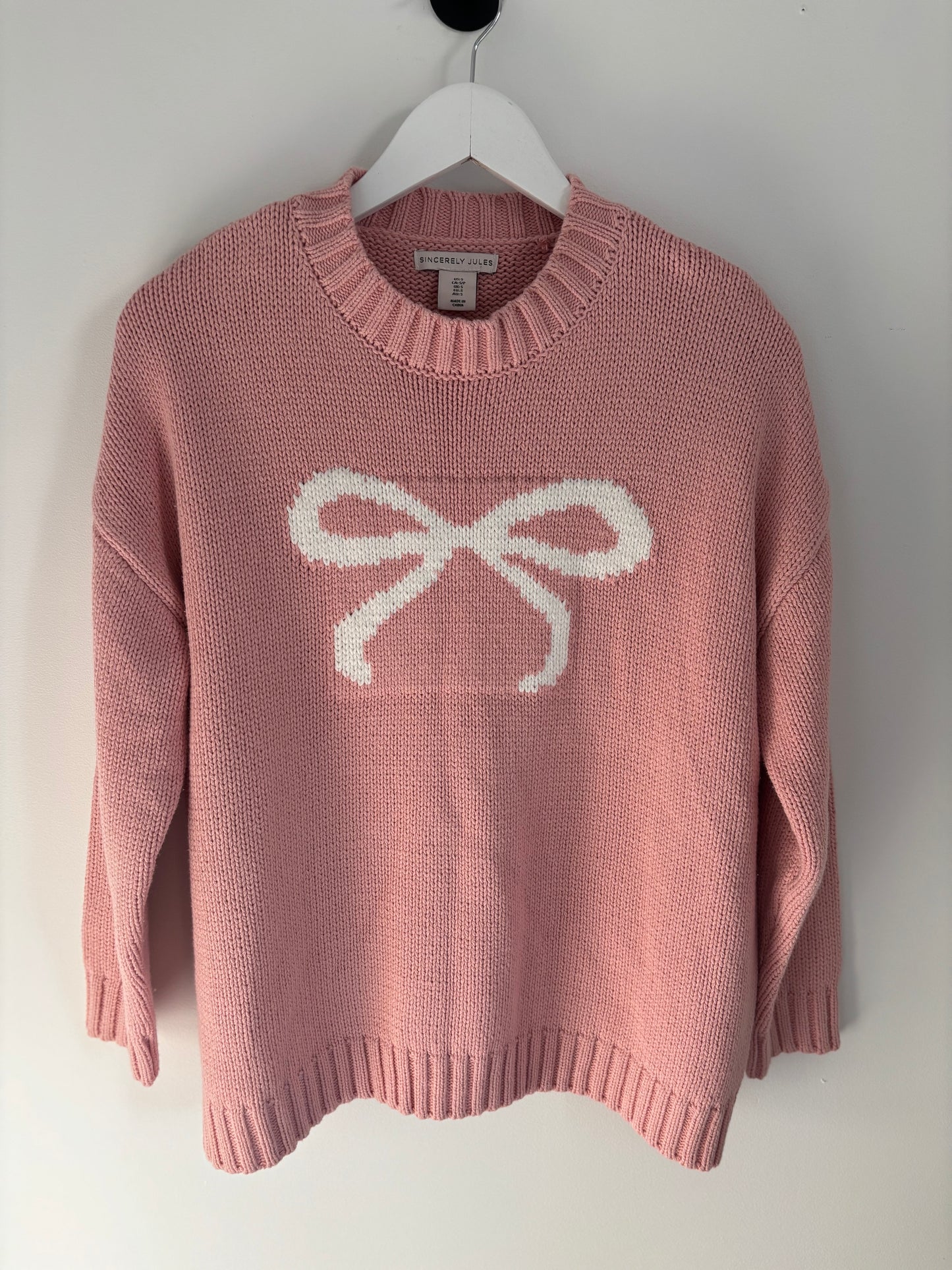 Sincerely Jules Pink Bow Knit Crewneck | Small (fits oversized)