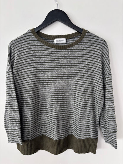 Ces Femme Green/Grey Soft Striped Shirt | Sz Small (oversized)