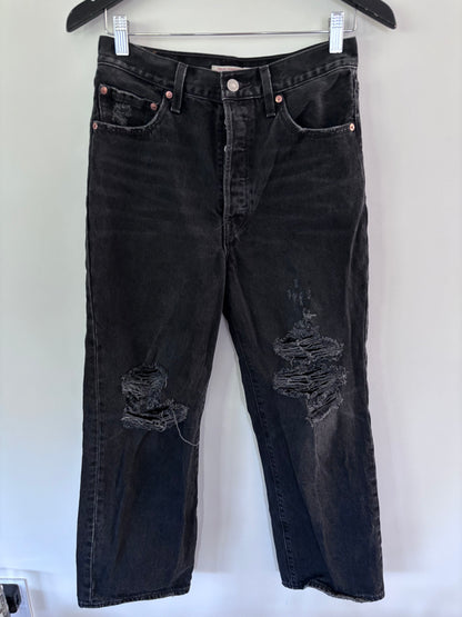 Levi's Black Ribcage Distressed Jeans | Sz 28