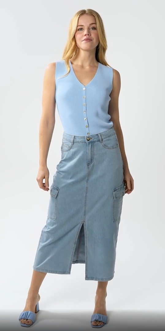 Esqualo Light Denim Cargo Skirt | 4 (O32L4)