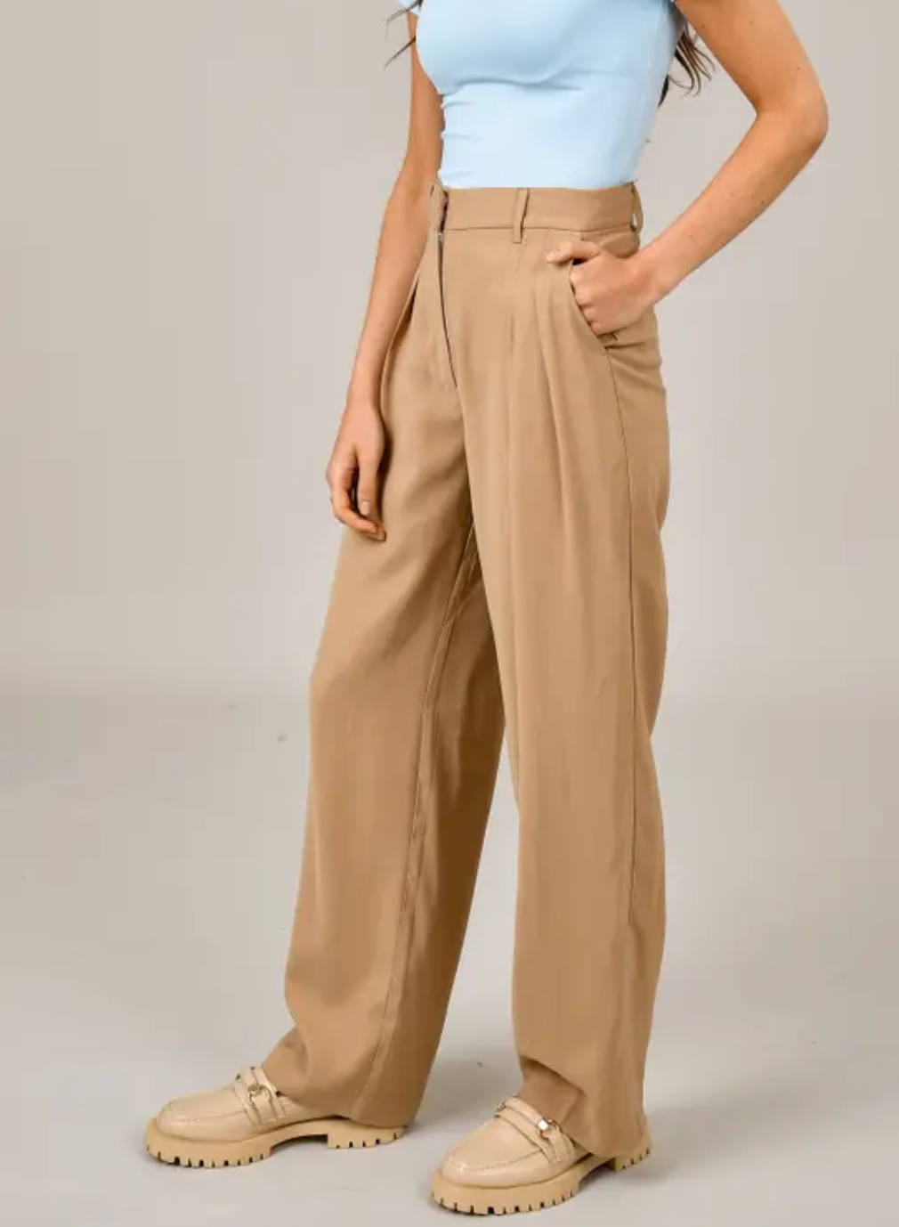 NWT RD Style Camel Wide Leg Trousers | Medium (O169C1)