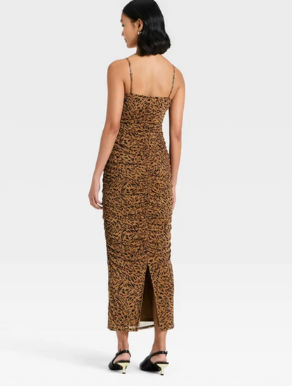 A New Day Leopard Print Ruched Midi Slip Dress NWT | Sz XS (M172K6)