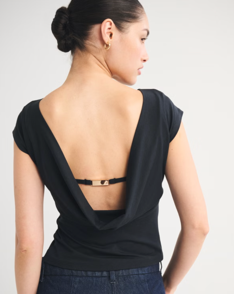 Abercrombie Bra-Free Short-Sleeve Cowl-Back Hardware Top | Sz Large (NWT)