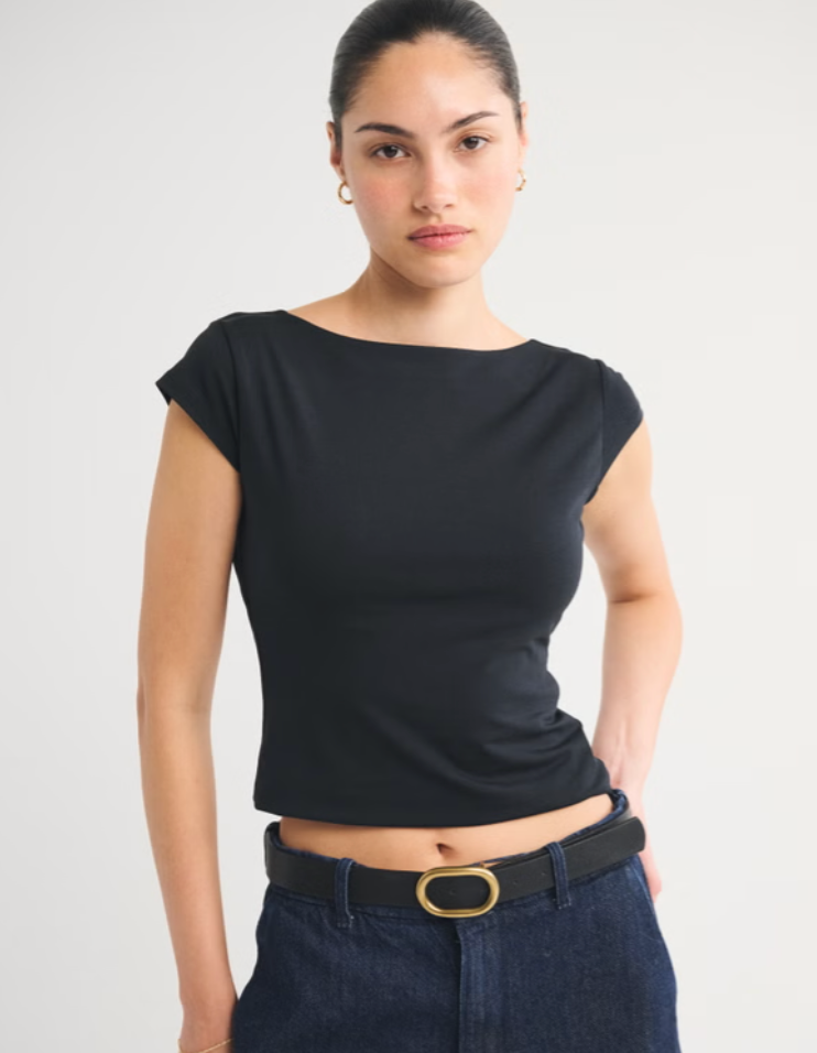Abercrombie Bra-Free Short-Sleeve Cowl-Back Hardware Top | Sz Large (NWT)