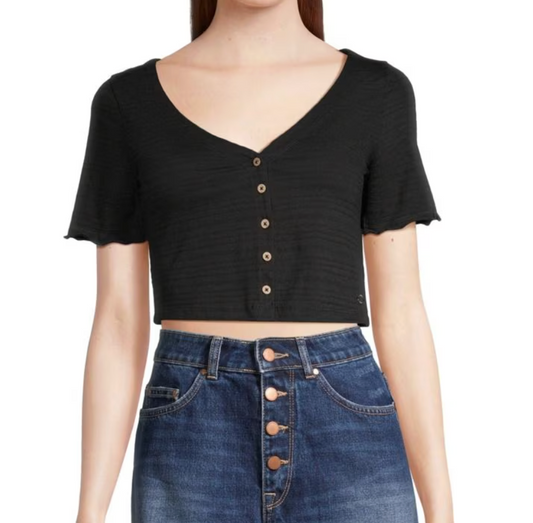 Roxy NWT Button Up Cropped Top in Black | Sz Small