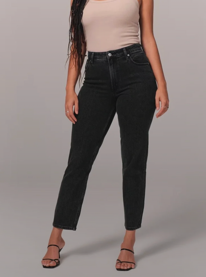 A&F The Mom High Rise Black Wash Jeans | Sz 28