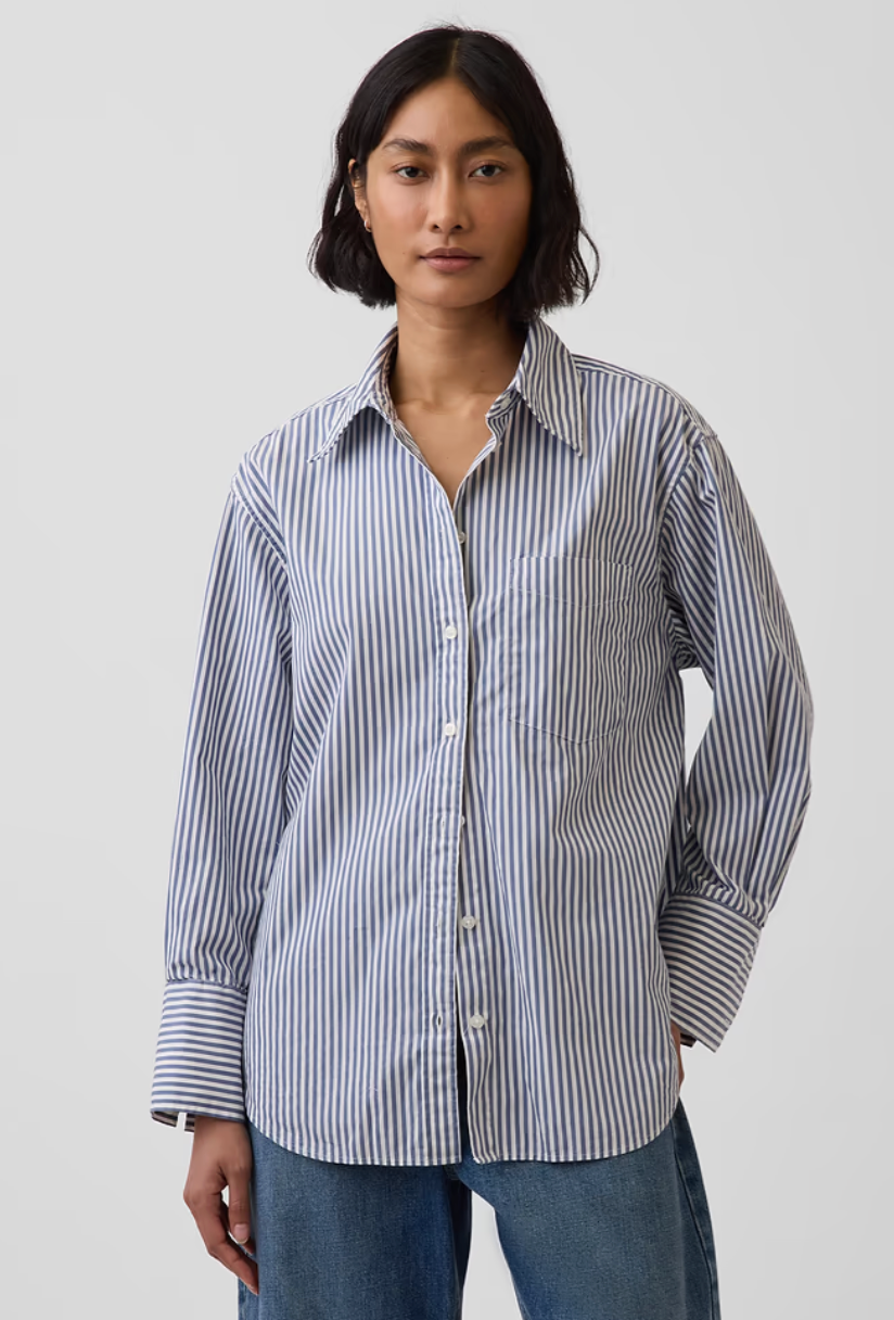 Gap Striped Blue/White Organic Poplin Big Shirt NWT | Sz XS (fits sz Medium)