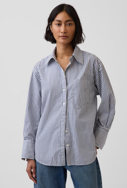 Gap Striped Blue/White Organic Poplin Big Shirt NWT | Sz XS (fits sz Medium)