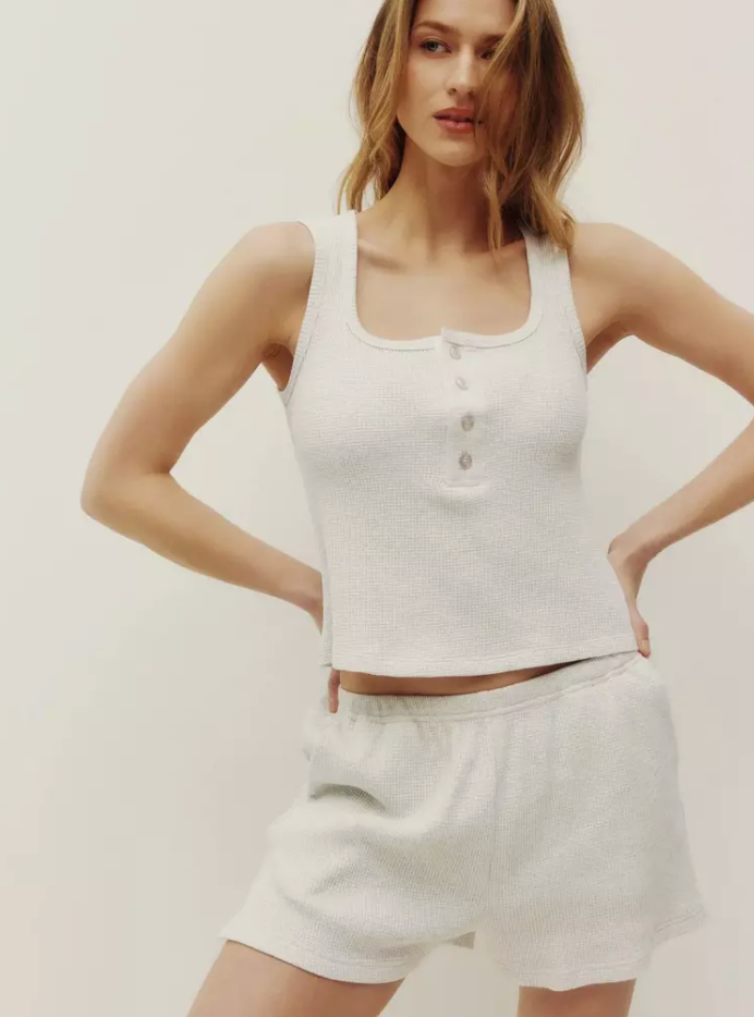 Kuwalla Serena Waffle Henley Tank Top | Sz Medium