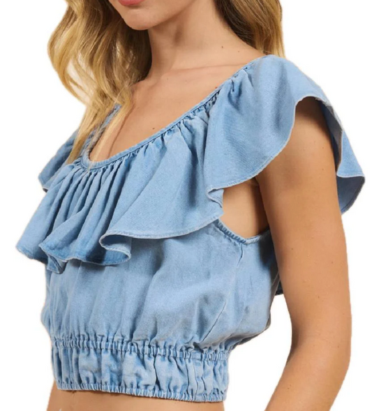 Sadie & Sage Wide Ruffle Neckline Top | Small