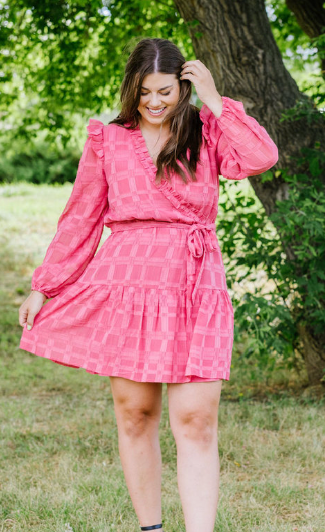 Adelyn Rae Mel Textured Ruffle Wrap Mini Dress | Large