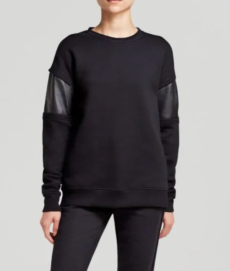 Rag & Bone Fleece Crewneck with Faux Leather Panels | Small (generous fit)