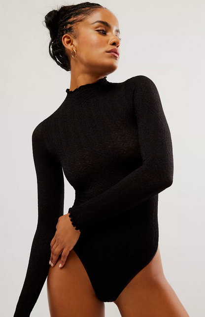 Free People Mara Textured Mock Neck Bodysuit | Sz M/L
