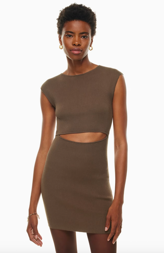 Wilfred / Aritzia Cutout Knit Mini Dress (Brown) | Large
