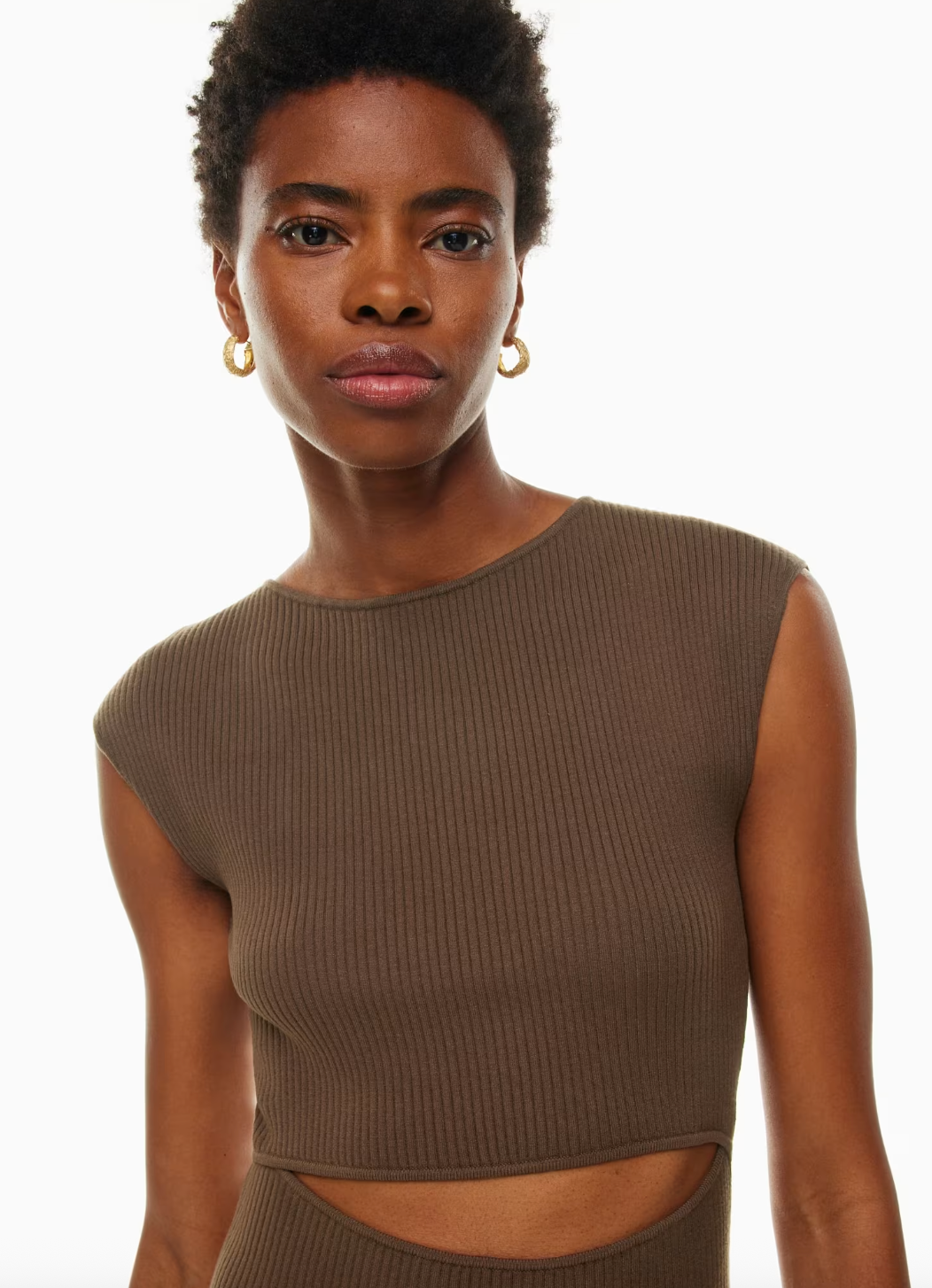 Wilfred / Aritzia Cutout Knit Mini Dress (Brown) | Large