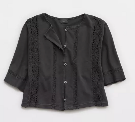 Aerie Short Sleeve Chrochet Cardigan | Small (fits like Medium)