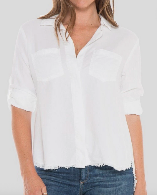 Cloth & Stone Freyed Button Up Shirt *White* | XS (Oversized)