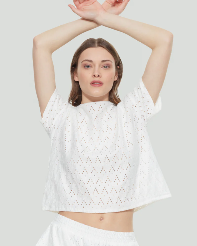 Dex White Eyelet Top with Tie Back | Medium (OC08D2)