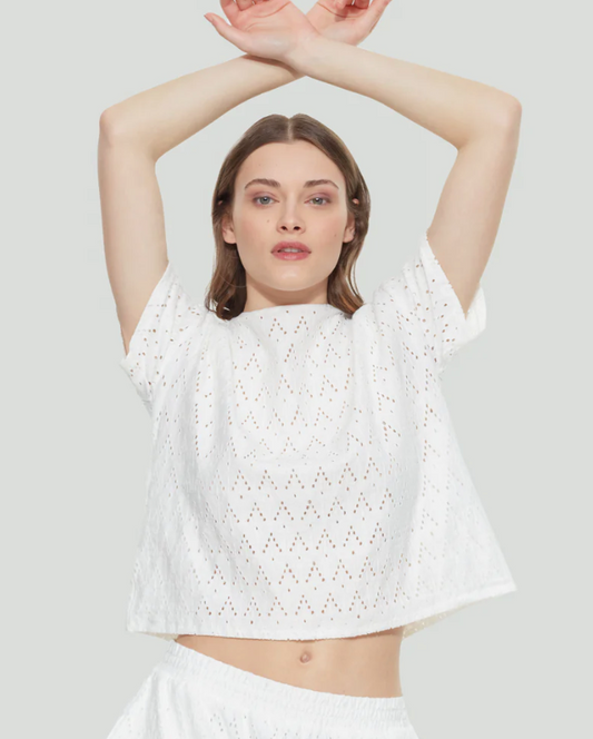 Dex White Eyelet Top with Tie Back | Medium (OC08D2)