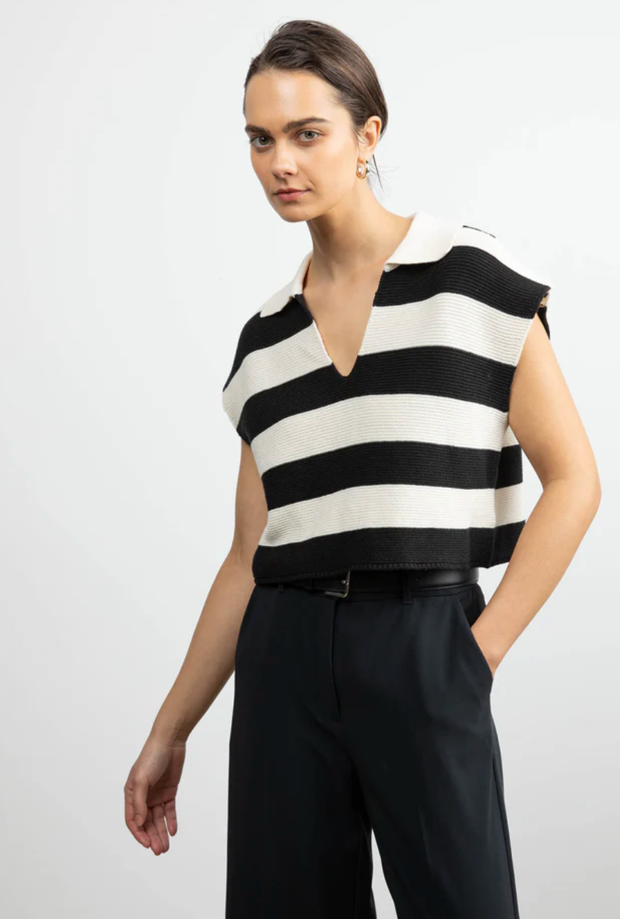 Oak & Fort Striped Collared Crop Sweater | XS Oversized (O26L4)
