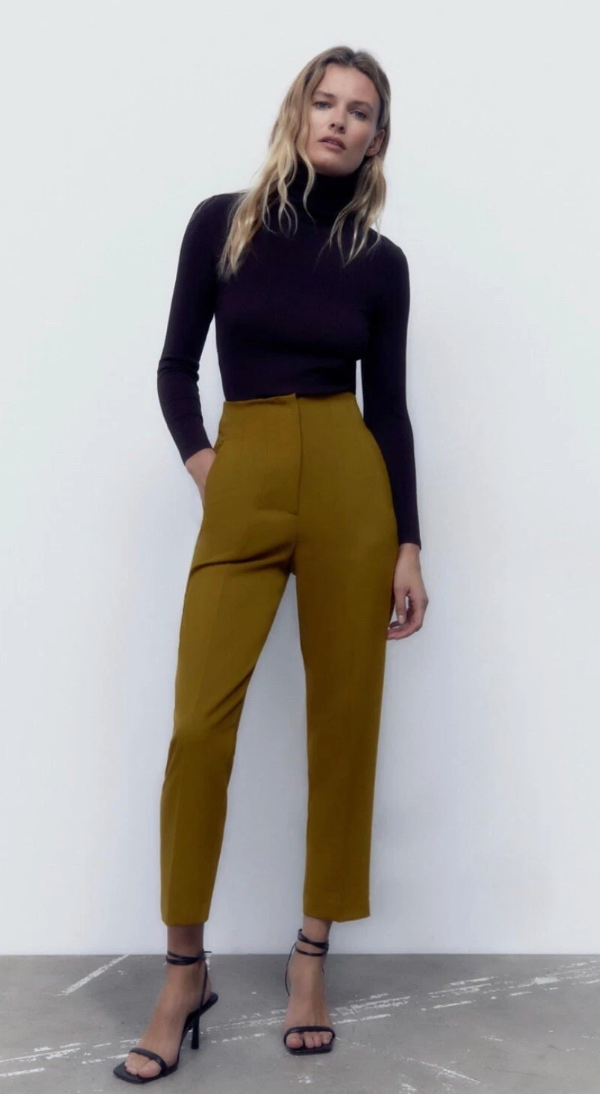 Zara Oil Yellow High Waisted Pleated Pants | Small (O14L4)