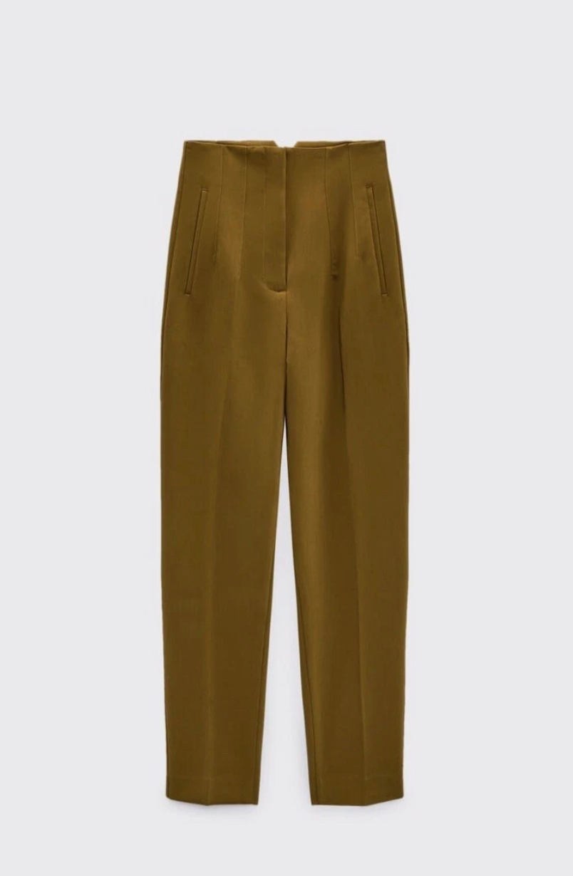 Zara Oil Yellow High Waisted Pleated Pants | Small (O14L4)