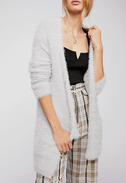 Free People Faux Fur Grey Cardigan | XS