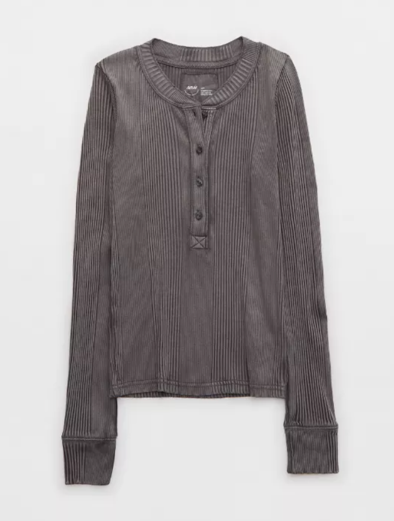 Aerie Road Trip Long Sleeve Henley T-Shirt | XL (O176W10)