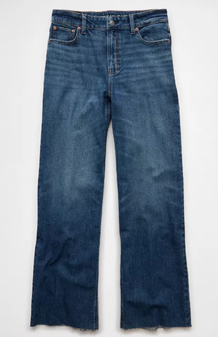 AE Super High Rise Baggy Wide Leg Jeans (Med/Dark wash)  | 8 (N24S20)