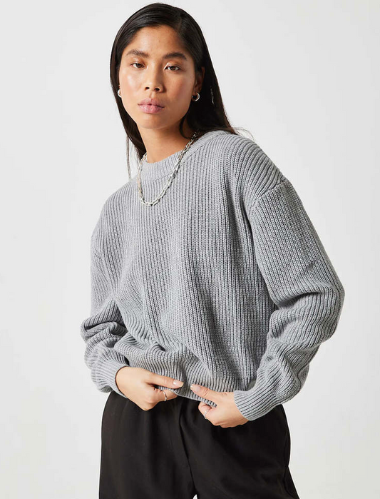 Minimum Mikayla Grey Knit Cotton Sweater | XSmall (N134C1)