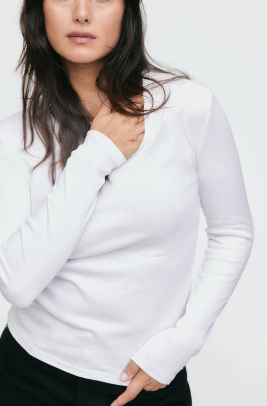 H&M Ribbed White Cotton Long Sleeve Top | Large (N82N19)