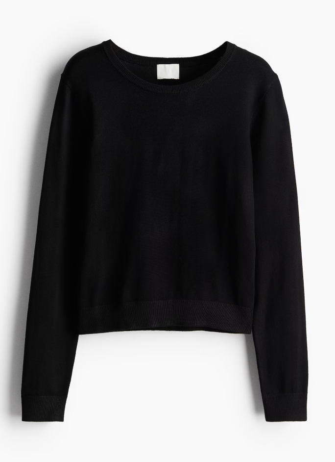 H&M Black Fine Knit Crewneck Top | Medium (N75N19)
