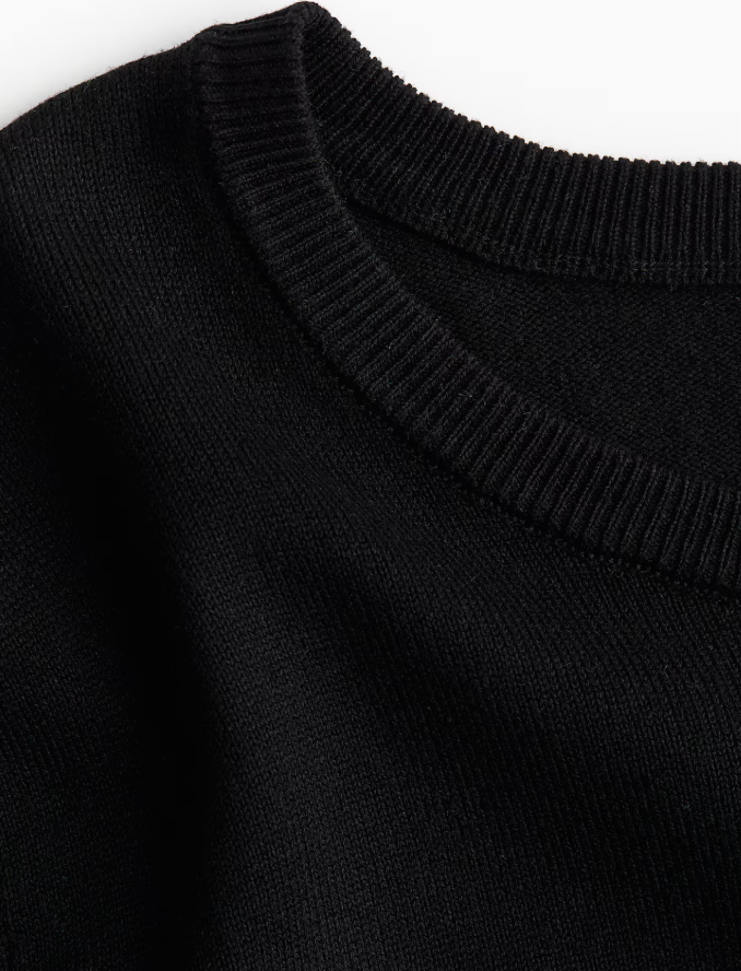 H&M Black Fine Knit Crewneck Top | Medium (N75N19)