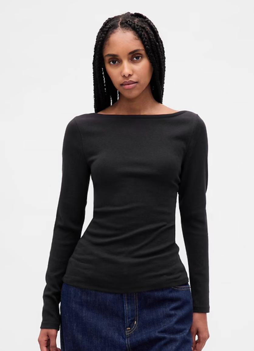 Gap Boatneck Black Modern Tee | Large (N80N19)