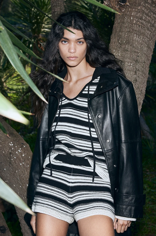 H&M Purl-Knit Sweater with Collar (Back/white) | Large (N76N19)