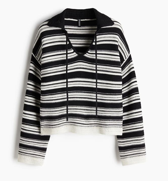 H&M Purl-Knit Sweater with Collar (Back/white) | Large (N76N19)