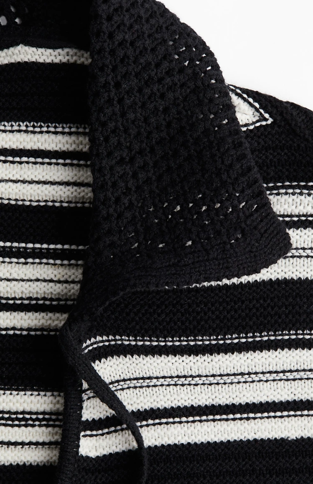 H&M Purl-Knit Sweater with Collar (Back/white) | Large (N76N19)