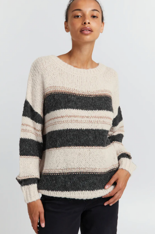 ICHI Sansa Jumper Crystal Grey Sweater | Small Oversized (N143M12)