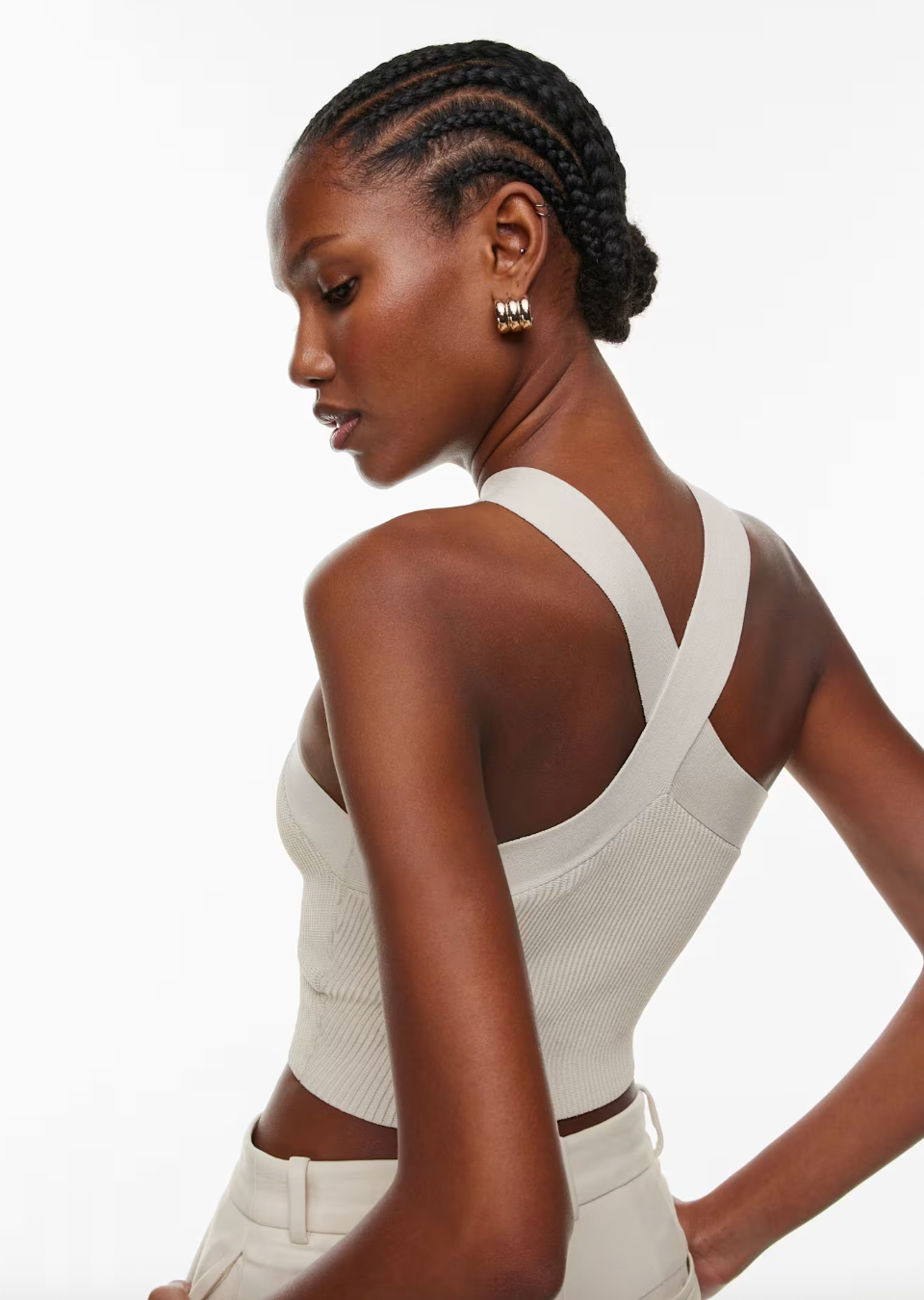Babaton / Aritzia Sculpt Knit Criss Cross Cropped Tank Beige | Small (N207K6)
