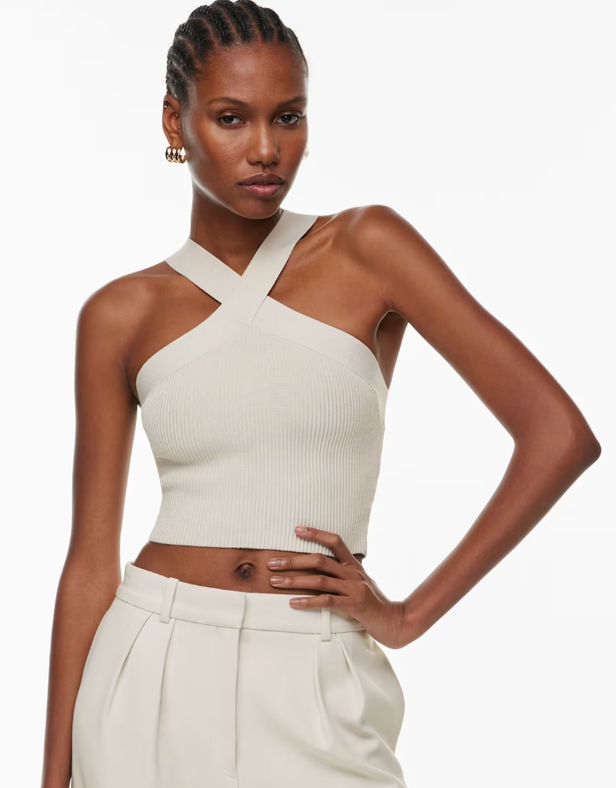 Babaton / Aritzia Sculpt Knit Criss Cross Cropped Tank Beige | Small (N207K6)