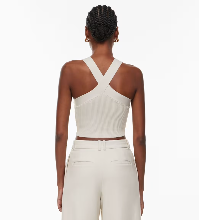 Babaton / Aritzia Sculpt Knit Criss Cross Cropped Tank Beige | Small (N207K6)